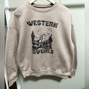 SHEIN Tan Western Cowgirls Graphic Crewneck Sweatshirt size medium